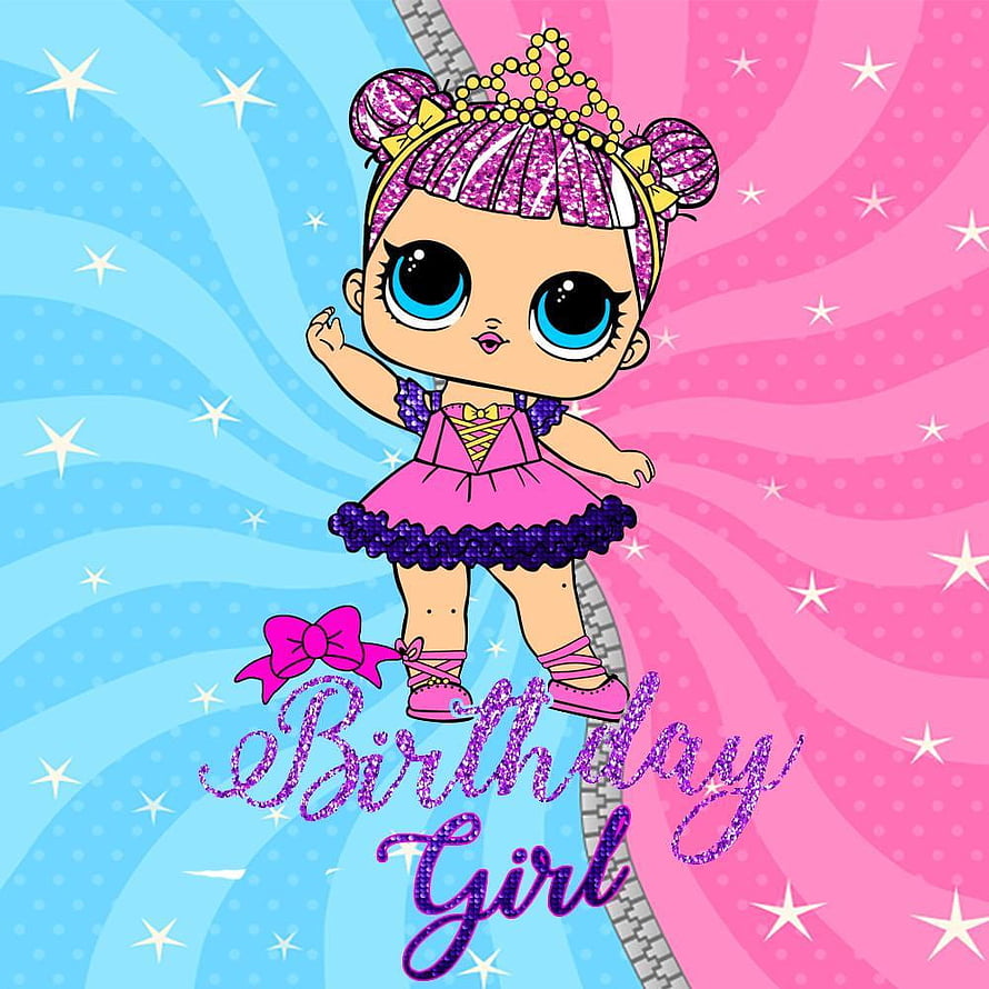Cute L.O.L. Surprise! Doll Birthday Girl Illustration with Sparkling Pink Dress and Glitter Text HD phone wallpaper