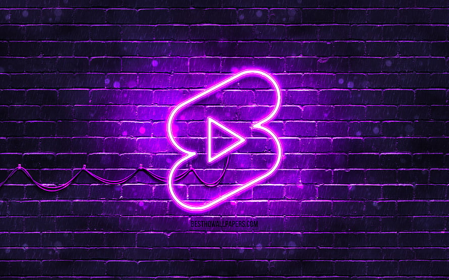 Neon Purple Heart With Play Button On Brick Wall HD wallpaper