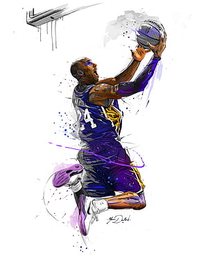 Kobe Bryant Mid-Air Dunk Illustration in Lakers Purple and Gold Jersey HD phone wallpaper