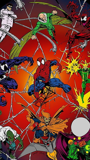 Spider-Man and Marvel Villains Comic Art Poster with Venom, Green Goblin, and Mysterio, Magnificent Amazing Spider Man 1994 Marvel Comics Villains 10801920 . Marvel Comics , Amazing Spiderman, Amazing Spider, Peter Parker Comic HD phone wallpaper