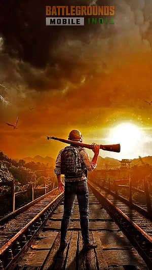 Battlegrounds Mobile India Soldier on Rusty Railway Tracks at Golden Sunset HD phone wallpaper