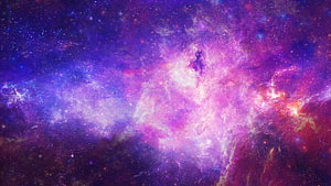 Vibrant Purple and Pink Nebula Clouds in Deep Space with Scattered Stars HD wallpaper