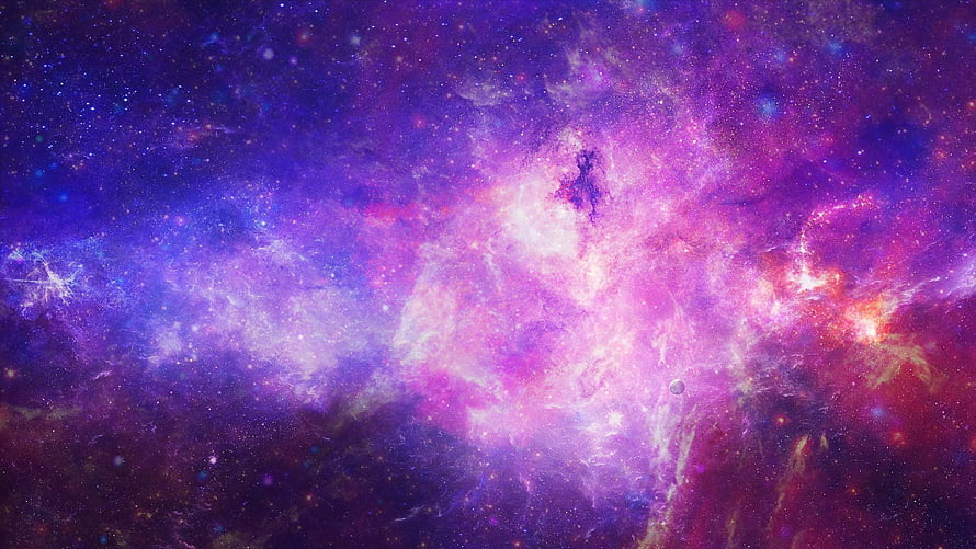 Vibrant Purple and Pink Nebula Clouds in Deep Space with Scattered Stars HD wallpaper