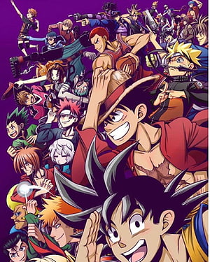 Anime Legends Group Artwork Featuring Goku, Luffy, Naruto, and Ichigo HD phone wallpaper