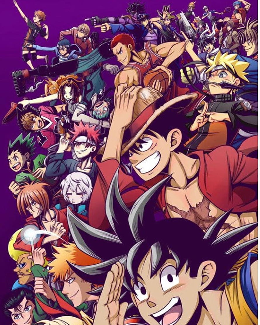 Anime Legends Group Artwork Featuring Goku, Luffy, Naruto, and Ichigo HD phone wallpaper