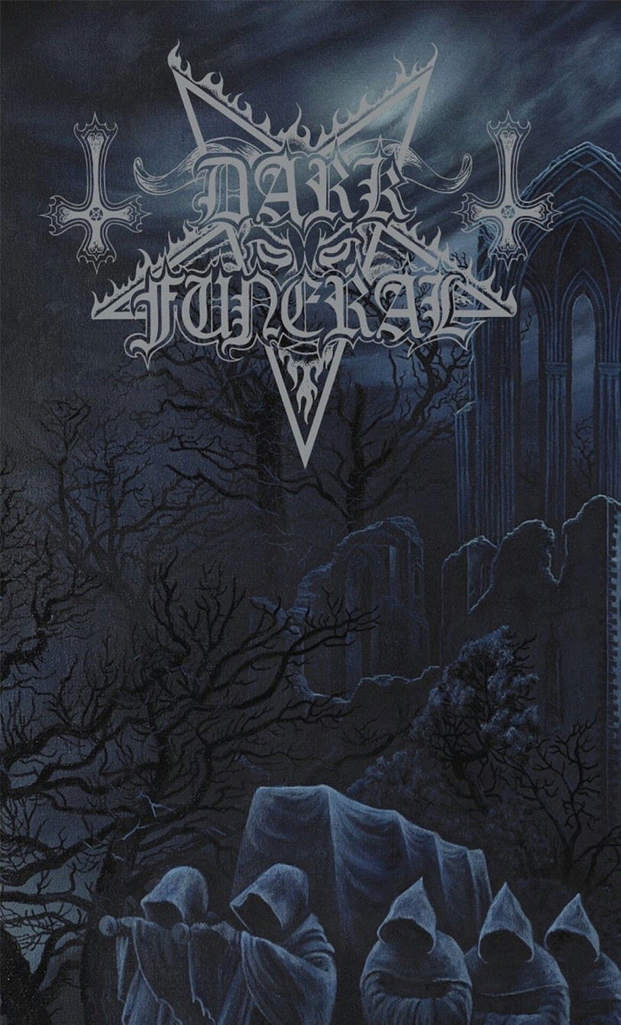 Dark Funeral Black Metal Band Logo with Gothic Cemetery and Hooded Figures HD phone wallpaper