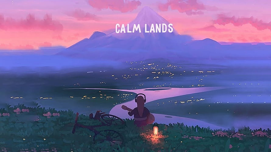 Calm Lands Lofi Hip Hop Illustration: Silhouette with Guitar at Dusk HD wallpaper
