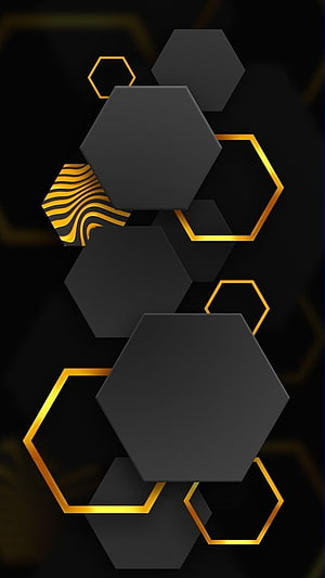 Elegant Black and Gold Hexagon Geometric Pattern with Metallic Accents HD phone wallpaper