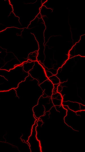 Red Lightning Fractures on Black Background Abstract Electric Storm Design HD phone wallpaper