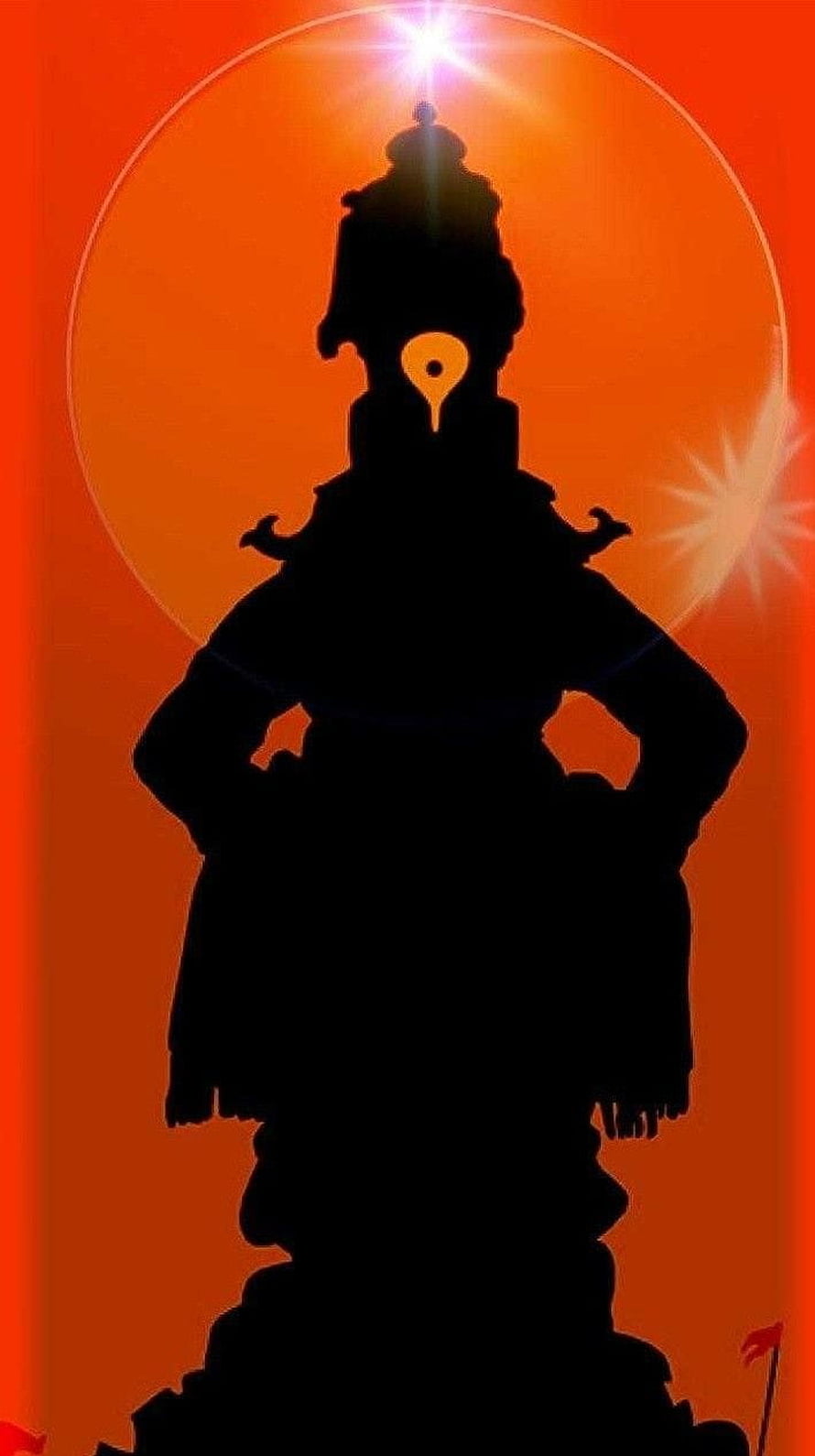 Silhouette of Vitthal Deity Against Vibrant Orange Mandala Background HD phone wallpaper