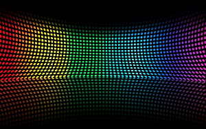 Vibrant Rainbow Dot Grid on Black Background with Curved Perspective and Reflection HD wallpaper