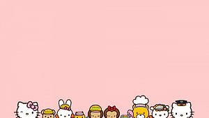 Sanrio Character Lineup on Soft Pink Background HD wallpaper