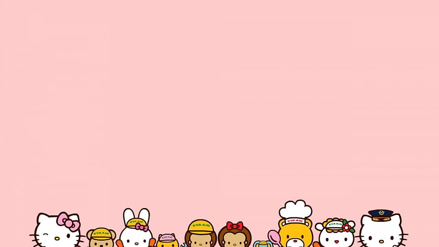 Sanrio Character Lineup on Soft Pink Background HD wallpaper
