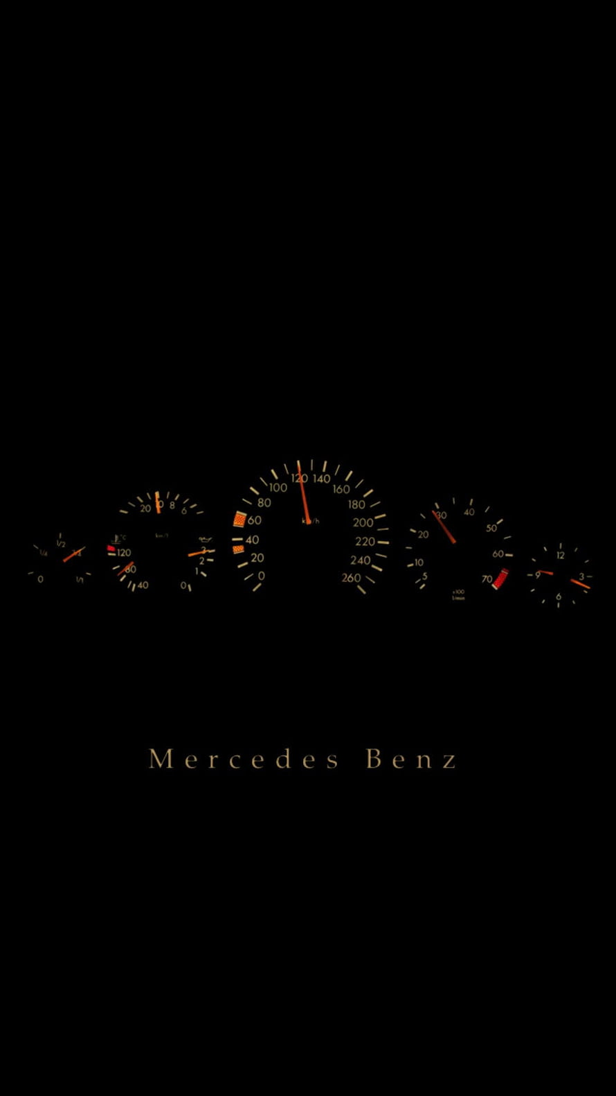 Mercedes Benz W124 Instrument Cluster with Illuminated Gauges on Black Background HD phone wallpaper