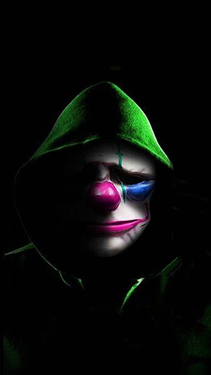 Dark Hooded Clown Portrait with Green Hood and Pink Makeup HD phone wallpaper