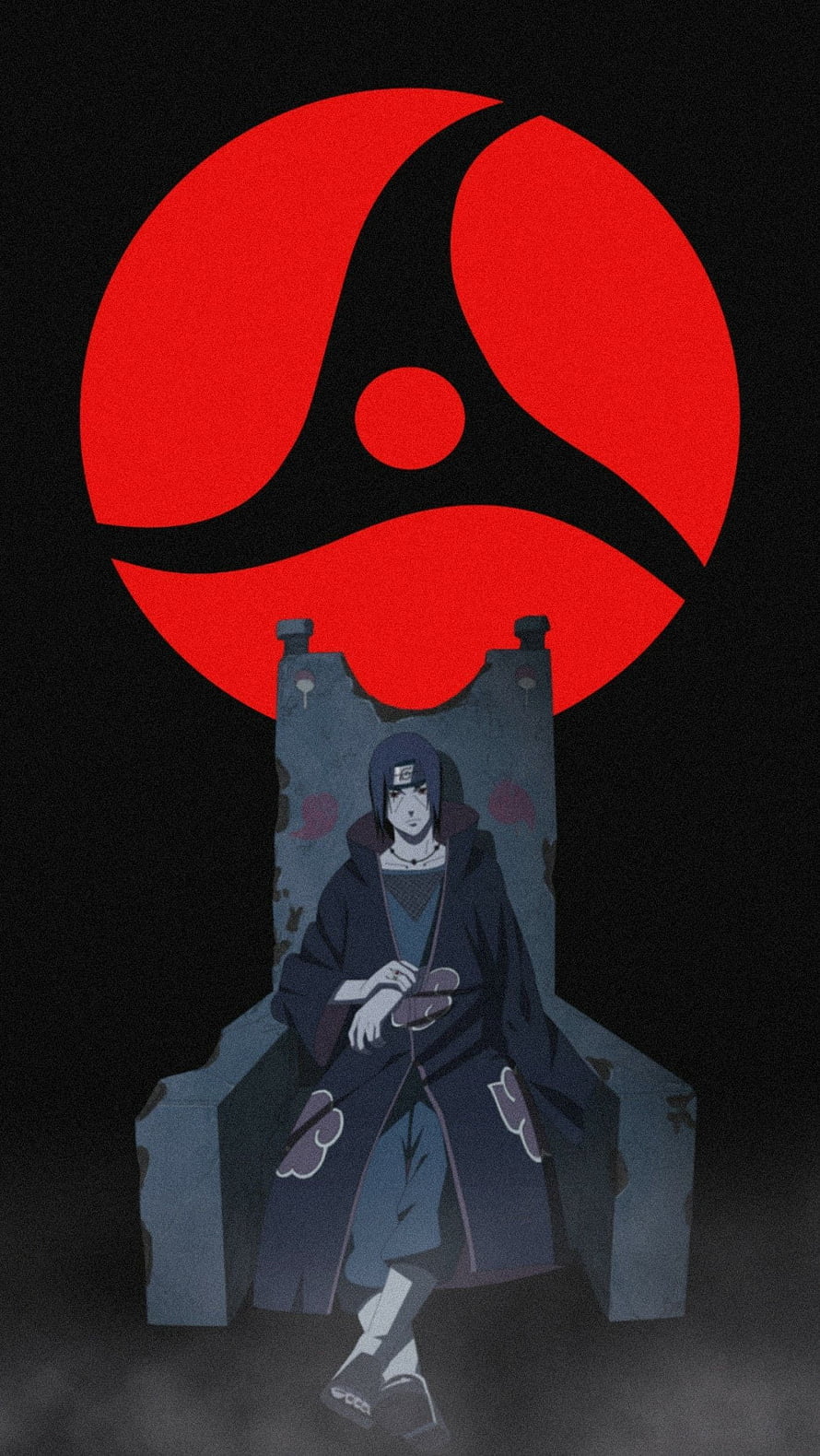Itachi Uchiha Seated on Throne with Uchiha Clan Crest in Naruto Shippuden Anime Art HD phone wallpaper