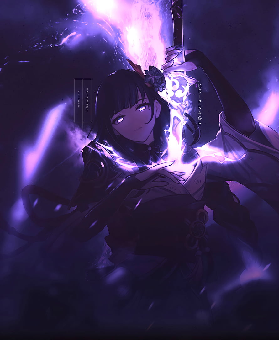 Anime Girl Wielding Glowing Purple Sword in Dark Fantasy Style HD phone wallpaper