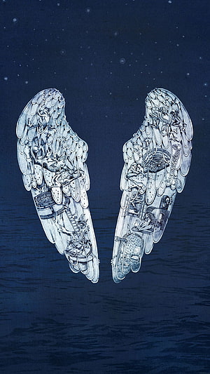 Ghost Stories Coldplay Album Art Featuring Intricate Angel Wings Over Dark Water HD phone wallpaper