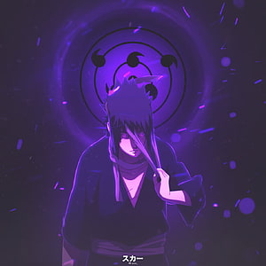 Sasuke Uchiha with Rinnegan Symbol in Purple Anime Art HD phone wallpaper