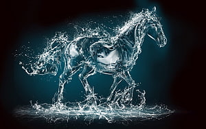 Surreal Water Horse Sculpture with Dynamic Splash on Dark Background HD wallpaper