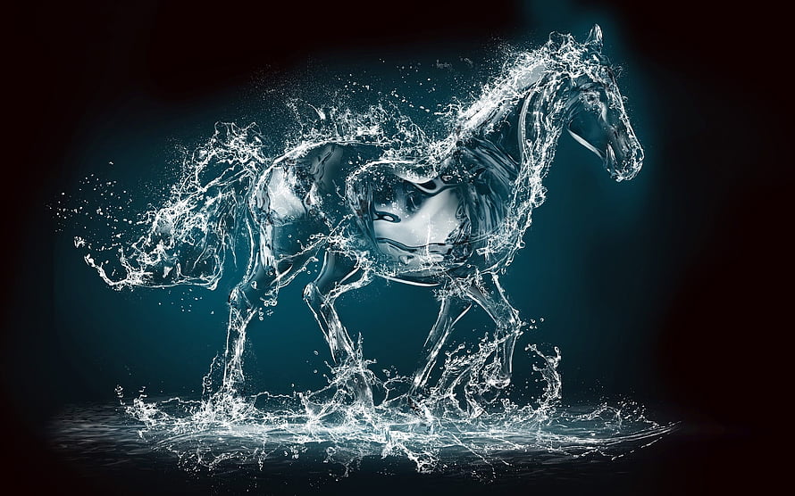 Surreal Water Horse Sculpture with Dynamic Splash on Dark Background HD wallpaper