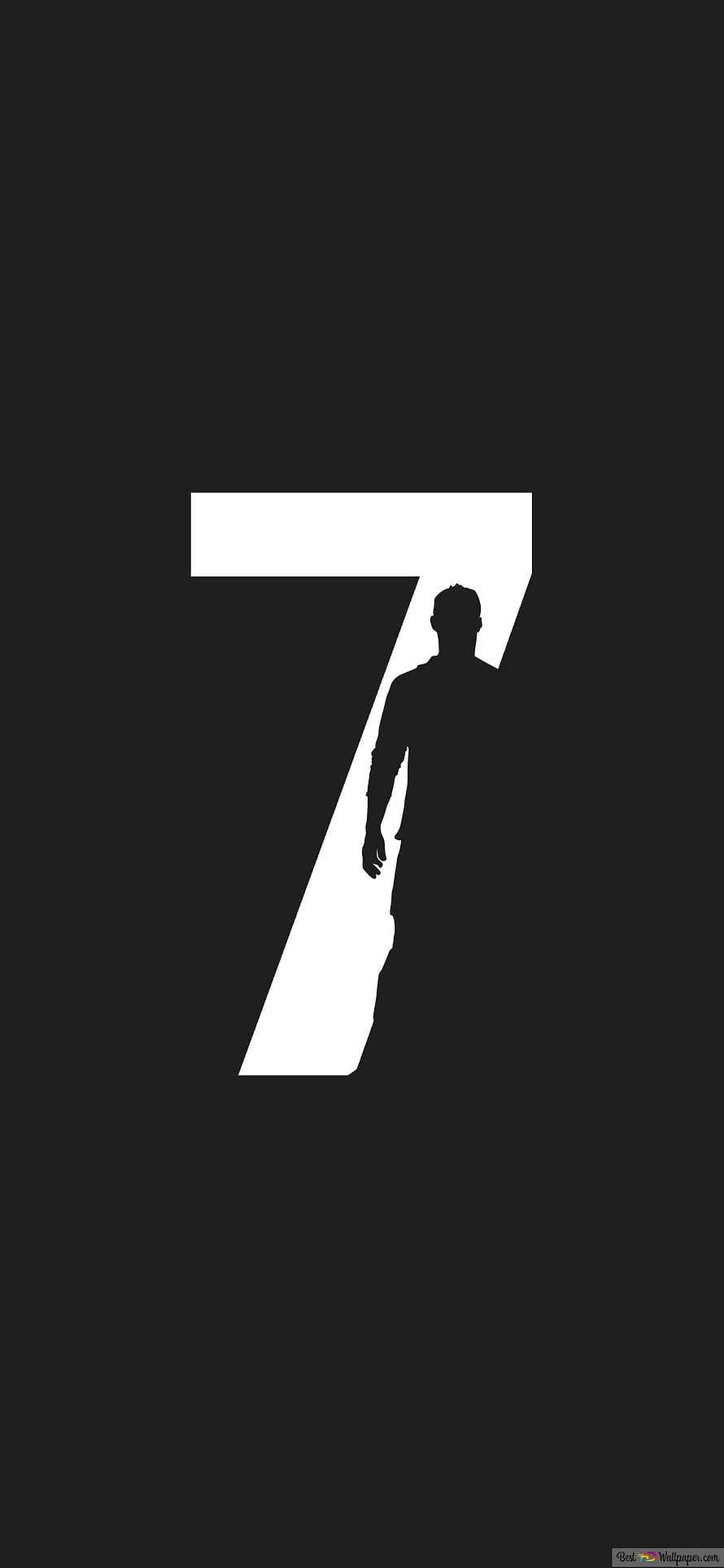 Minimalist Black and White Silhouette of a Soccer Player Forming the Number Seven HD phone wallpaper