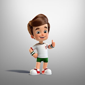 3D Render of a Smiling Cartoon Boy Giving a Thumbs Up in White and Green Outfit HD phone wallpaper