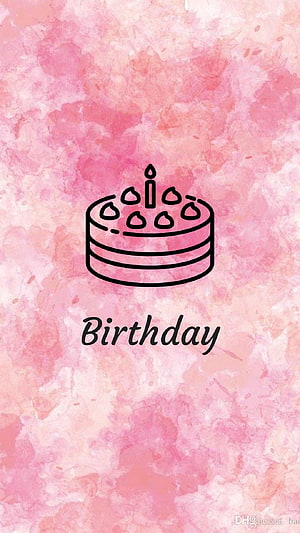 Pink Watercolor Birthday Cake Icon with Candles and Script Text on Soft Blush Background HD phone wallpaper