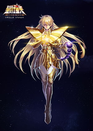 Shaka the Gold Saint of Virgo from Saint Seiya in Golden Armor with Shaka's Staff HD phone wallpaper