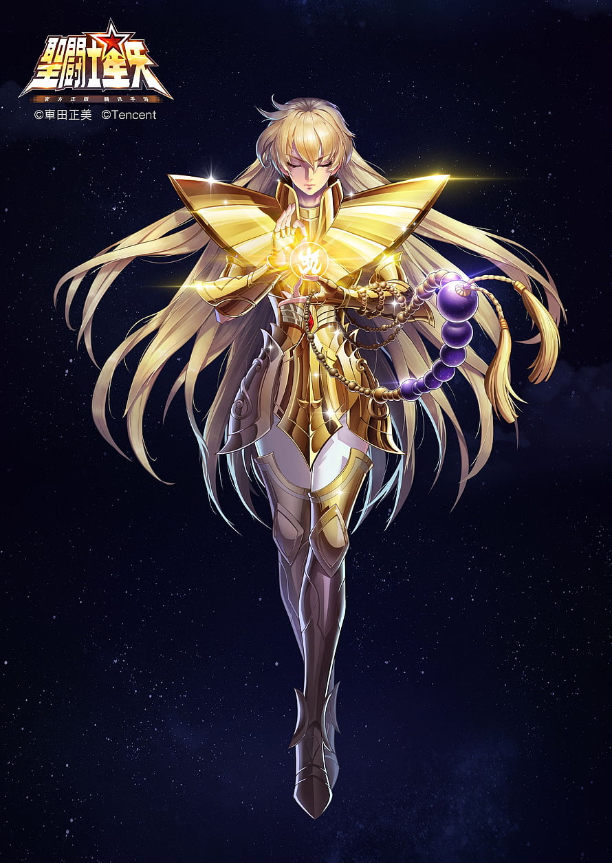Shaka the Gold Saint of Virgo from Saint Seiya in Golden Armor with Shaka's Staff HD phone wallpaper
