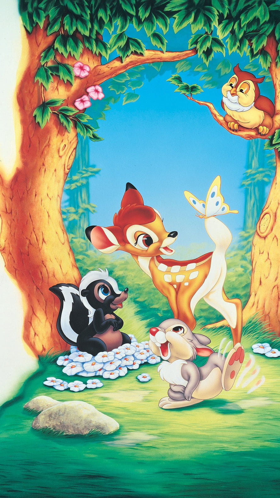 Bambi, Thumper, Flower, and Friend in a Sunny Forest Clearing HD phone wallpaper