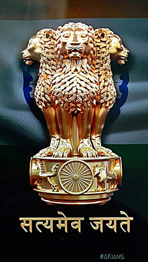 Golden National Emblem of India featuring three lions and Ashoka Chakra HD phone wallpaper