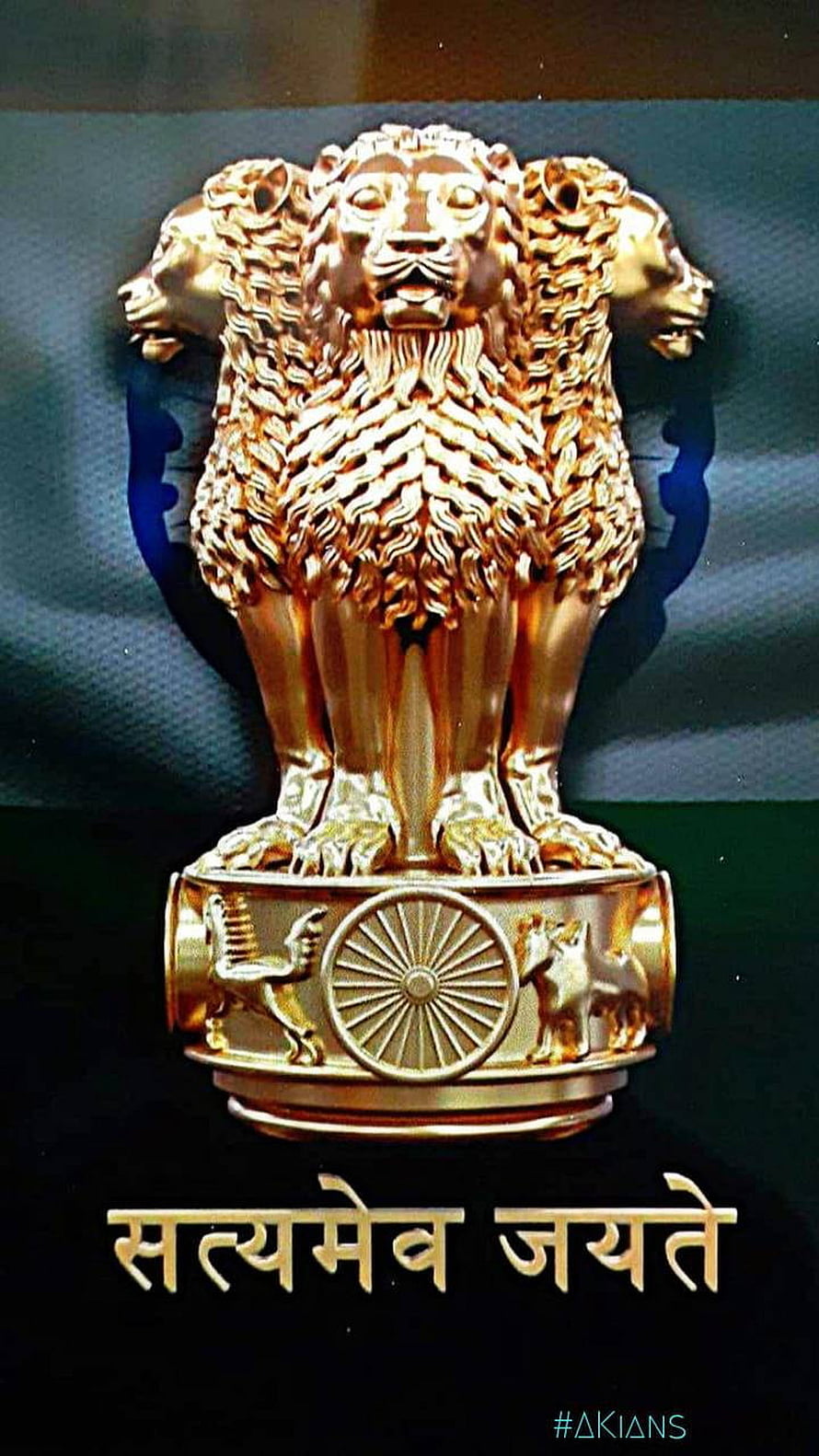 Golden National Emblem of India featuring three lions and Ashoka Chakra HD phone wallpaper