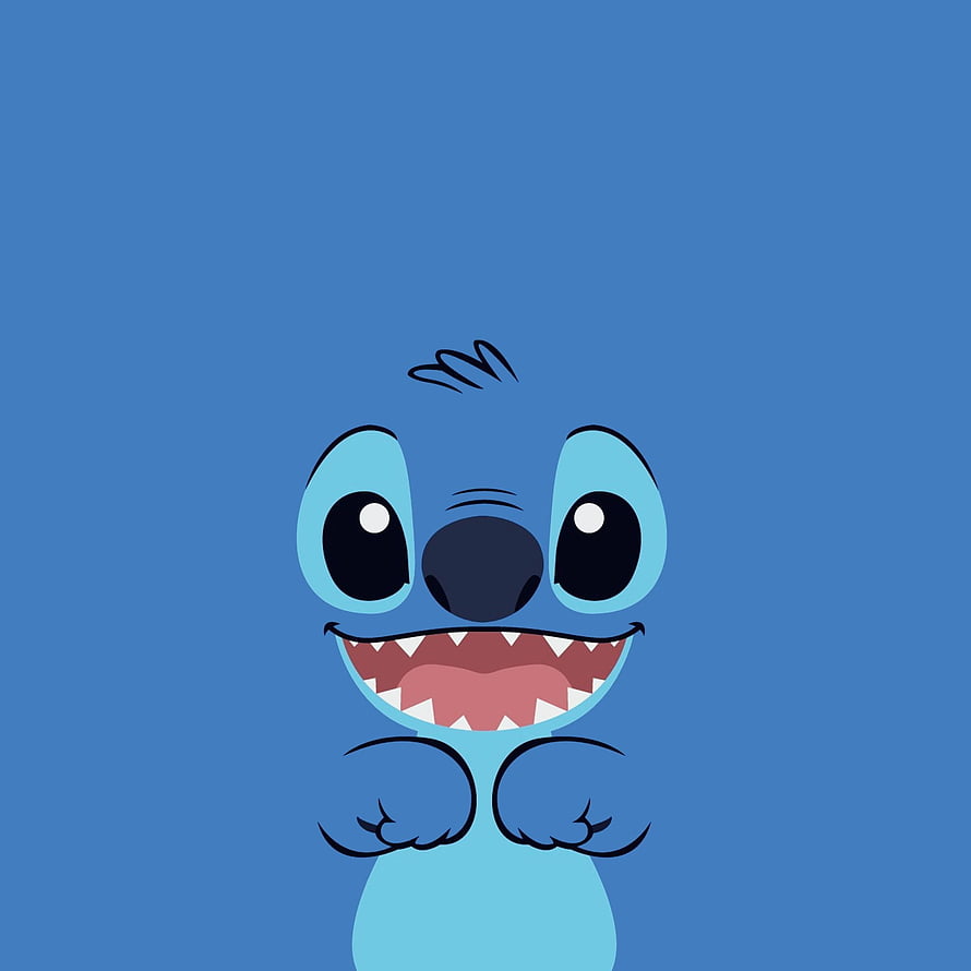 Stitch Kawaii Cartoon Illustration with Big Smile on Blue Background HD phone wallpaper