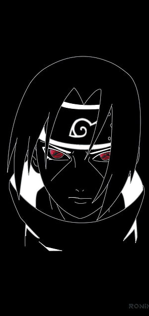 Minimalist Itachi Uchiha Portrait With Sharingan Eyes And Konoha Headband HD phone wallpaper