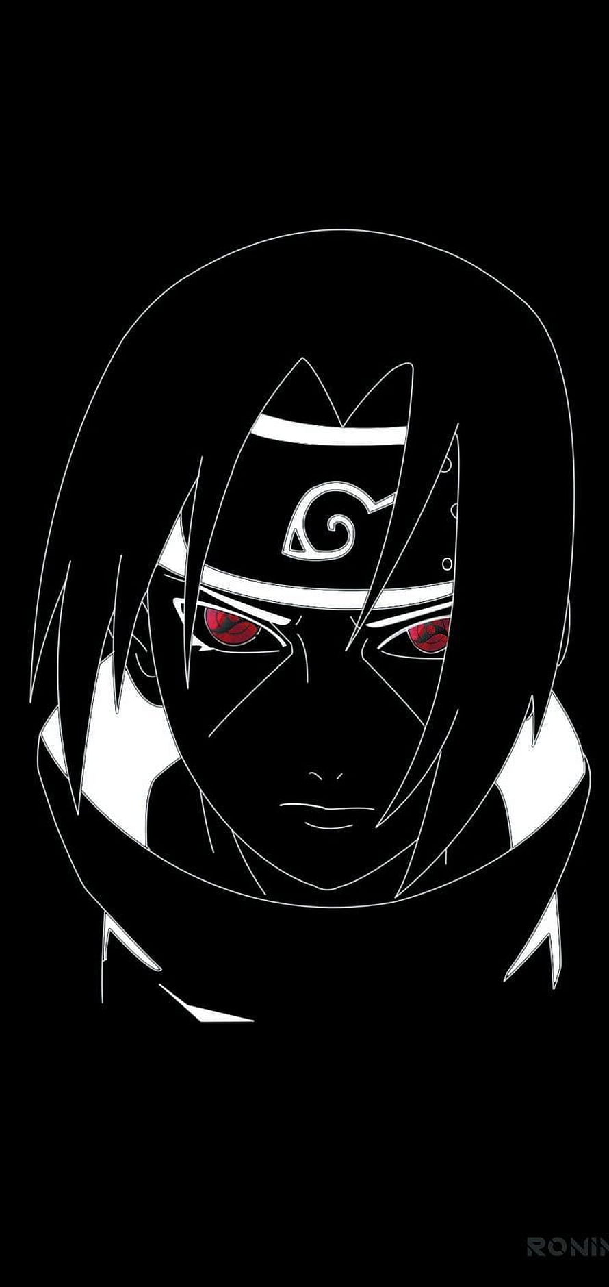 Minimalist Itachi Uchiha Portrait With Sharingan Eyes And Konoha Headband HD phone wallpaper