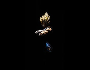 Vegeta Super Saiyan Anime Character with Arms Crossed in Dramatic Dark Lighting HD wallpaper