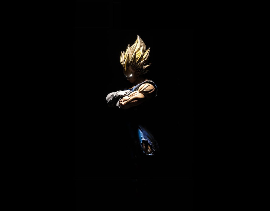 Vegeta Super Saiyan Anime Character with Arms Crossed in Dramatic Dark Lighting HD wallpaper