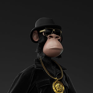 3D Render of a Cool Monkey Wearing Sunglasses, Fedora Hat, and Gold Chain Necklace HD phone wallpaper