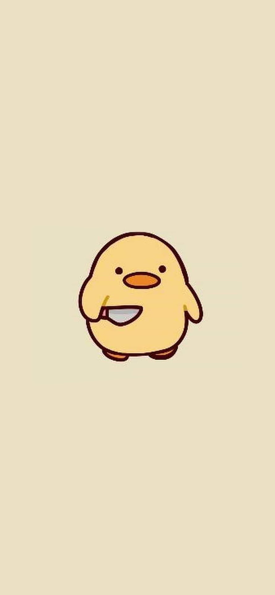 Cute Cartoon Duck Holding a Knife on a Minimalist Beige Background HD phone wallpaper