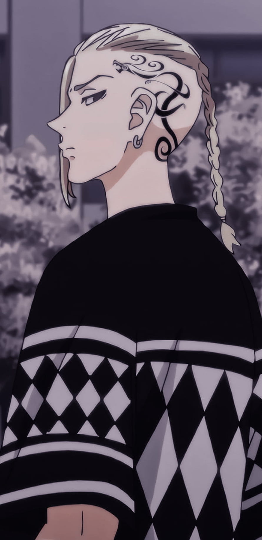 Draken from Tokyo Revengers in Profile with Braided Hair and Geometric Shirt HD phone wallpaper