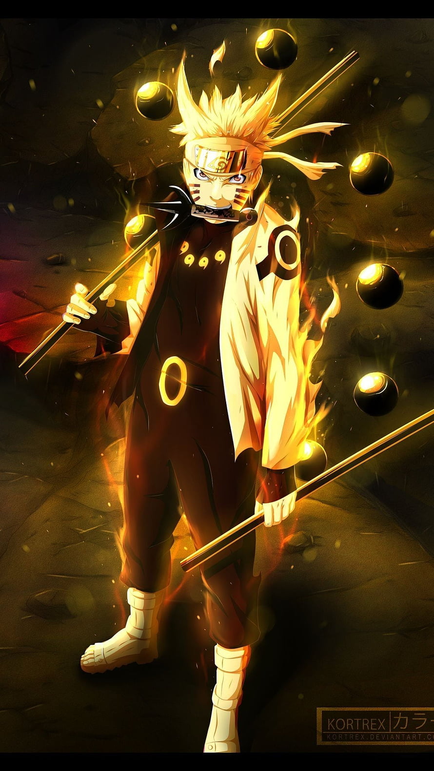 Naruto in Six Paths Sage Mode with Rasenshuriken and Black Balls HD phone wallpaper
