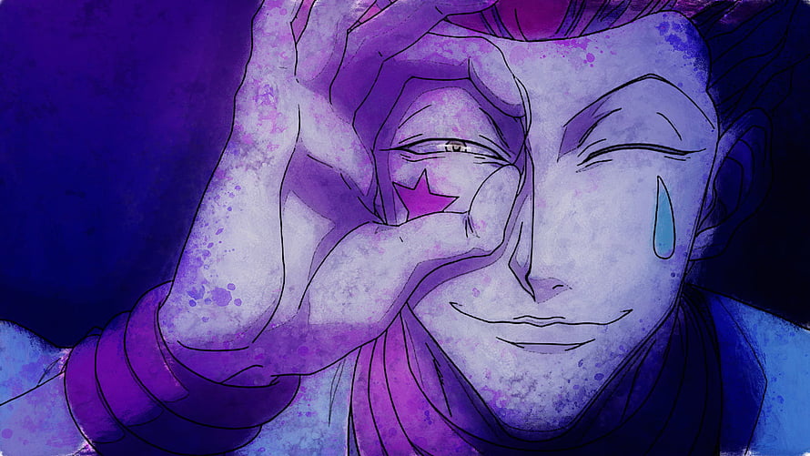 Hunter x Hunter Anime Character Close-Up with Purple Star Mark and Tear HD wallpaper