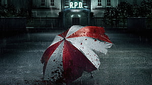 Resident Evil: Welcome to Raccoon City RPD Umbrella Corp Umbrella in Rain HD wallpaper