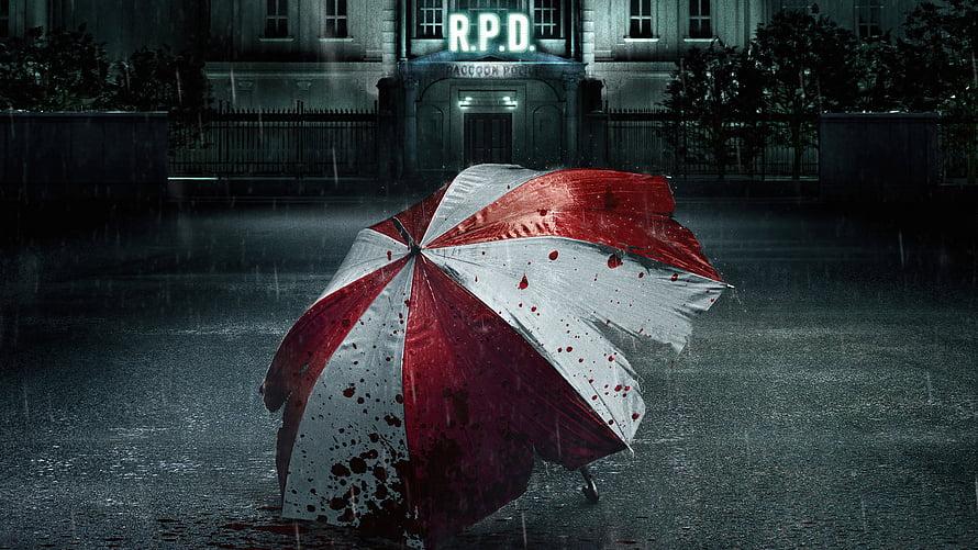 Resident Evil: Welcome to Raccoon City RPD Umbrella Corp Umbrella in Rain HD wallpaper