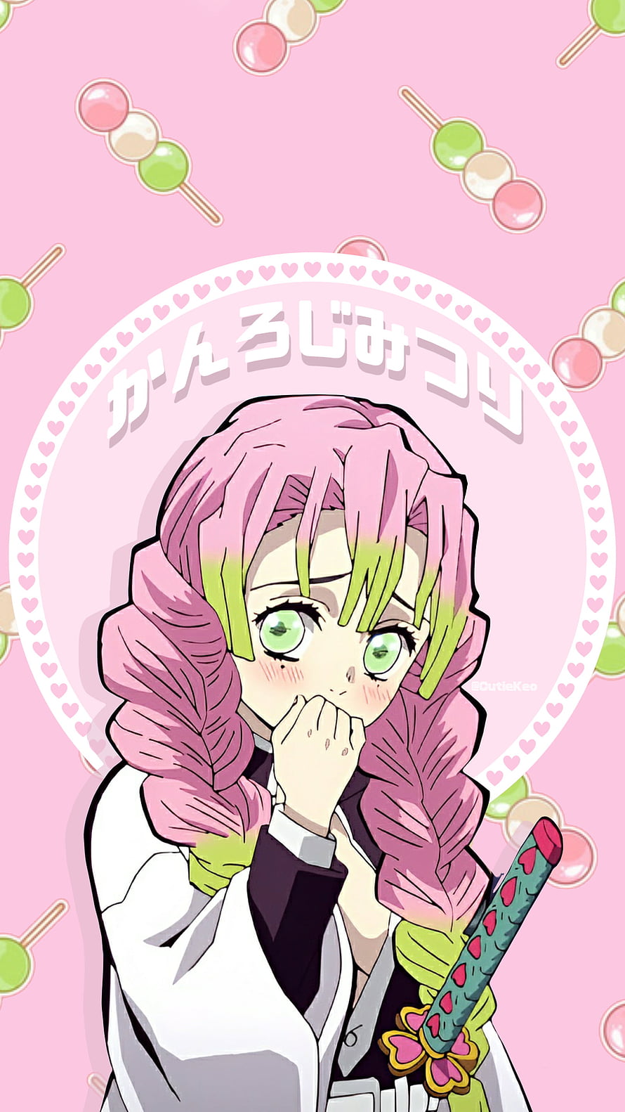 Mitsuri Kanroji from Demon Slayer in a cute pastel pink candy-themed illustration HD phone wallpaper
