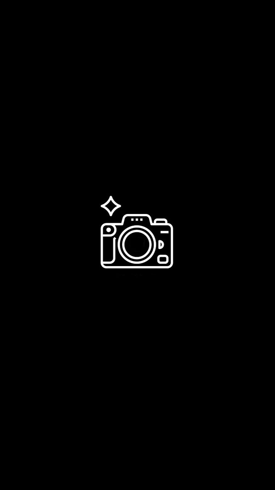 Minimalist White Camera Icon On Black Background With Sparkle HD phone wallpaper
