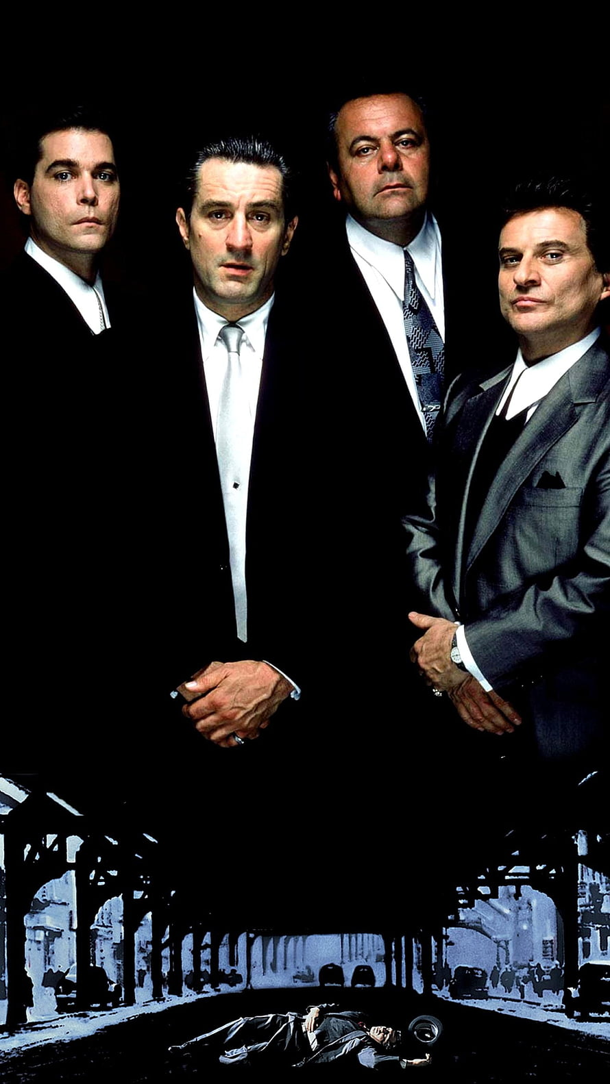 Goodfellas Movie Poster Featuring Four Men in Suits with Dramatic Dark Background HD phone wallpaper