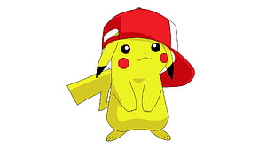 Chibi Pikachu Wearing Red Cap on White Background HD wallpaper