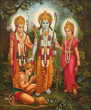 Lord Rama, Sita, Lakshmana, and Hanuman in the Forest, Ram Sita . Siya Ram HD phone wallpaper